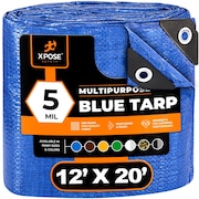 XPOSE SAFETY Better Blue Poly Tarp 12' x 20' - Multipurpose Protective Cover - 5 Mil Thick Reinforced Edges BT-1220-A